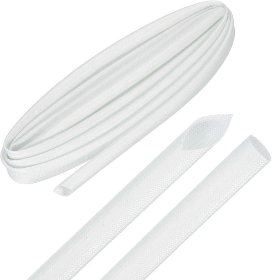 MECCANIXITY 10ft Braided Cable Sleeve, 3/8" ID 200C High Temperature 1500V Fiberglass Wire Insulation Cord Protector Organizer Wires Management for Motor Engine Fuel Line, White