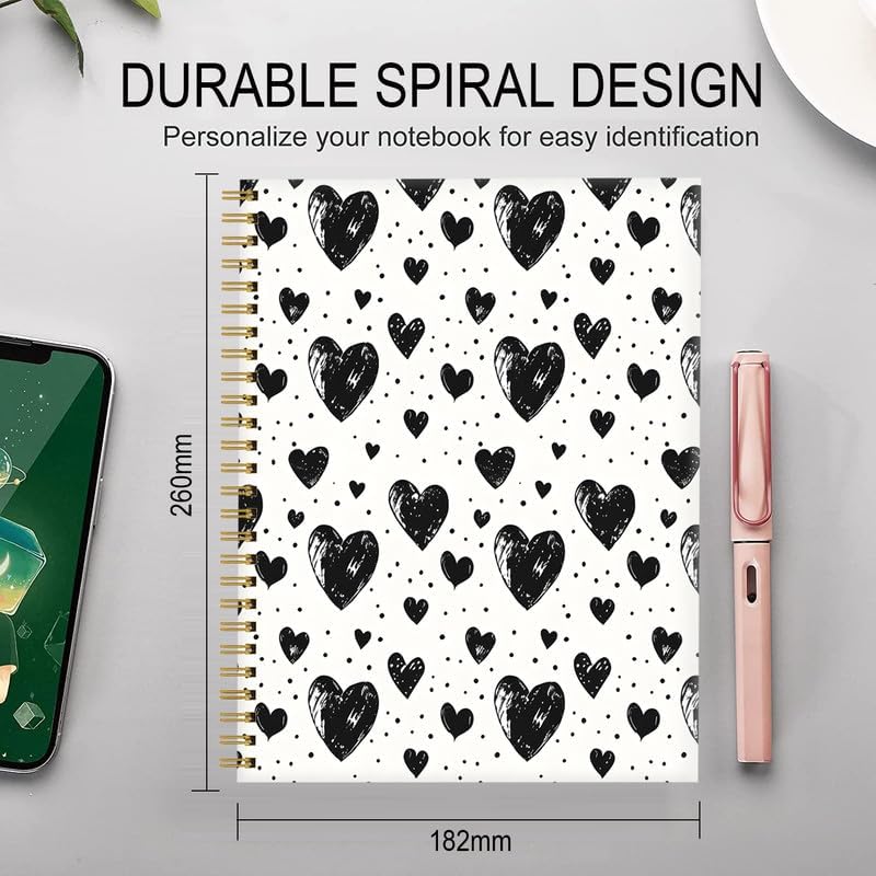 Spiral Journal Notebook for Women,A5 College Ruled Notebooks 6"x 8.4", 120 Pages (60 Sheets) Lined Journal with Premium Thick Paper,Perfect for School Office Home(Love Heart)