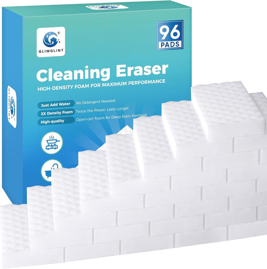 GLIMGLINT 96PK Magic Sponge Erasers, 2X Density Melamine Sponge Foam Pads, Household Cleaning Supplies Cleaner for Kitchen, Bathroom, Bathtub, Sink, Wall Cleaner, Furniture