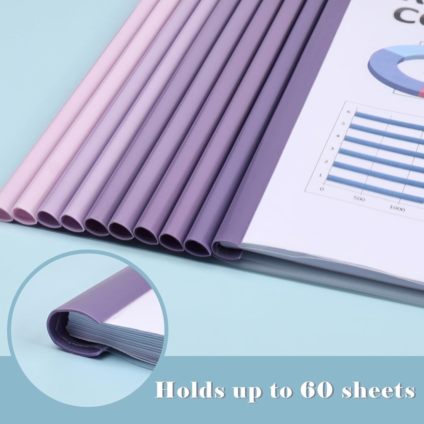 BAYTORY 10 Pack Clear Report Covers with Sliding Bar, Project Folders for A4 and Letter Size Paper, Resume Folder Presentation Binder for School Business, 60 Sheet Capacity/Pack (Purple)