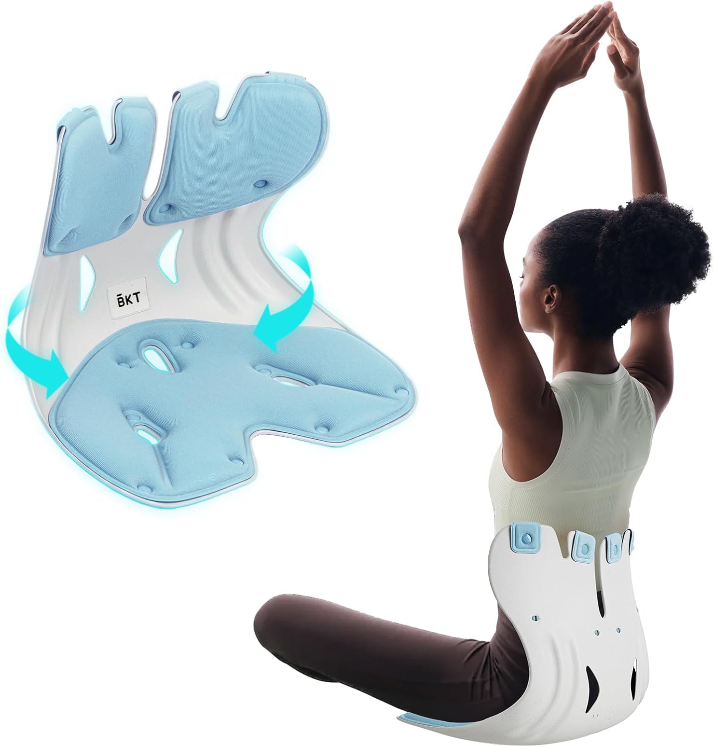 BKT Lumbar Support Seat Cushions Ergonomic Office Chair for Students Office Workers Nursing Mothers Long Sitting Outdoor Fishing Floor Chair (L-Sky Blue)