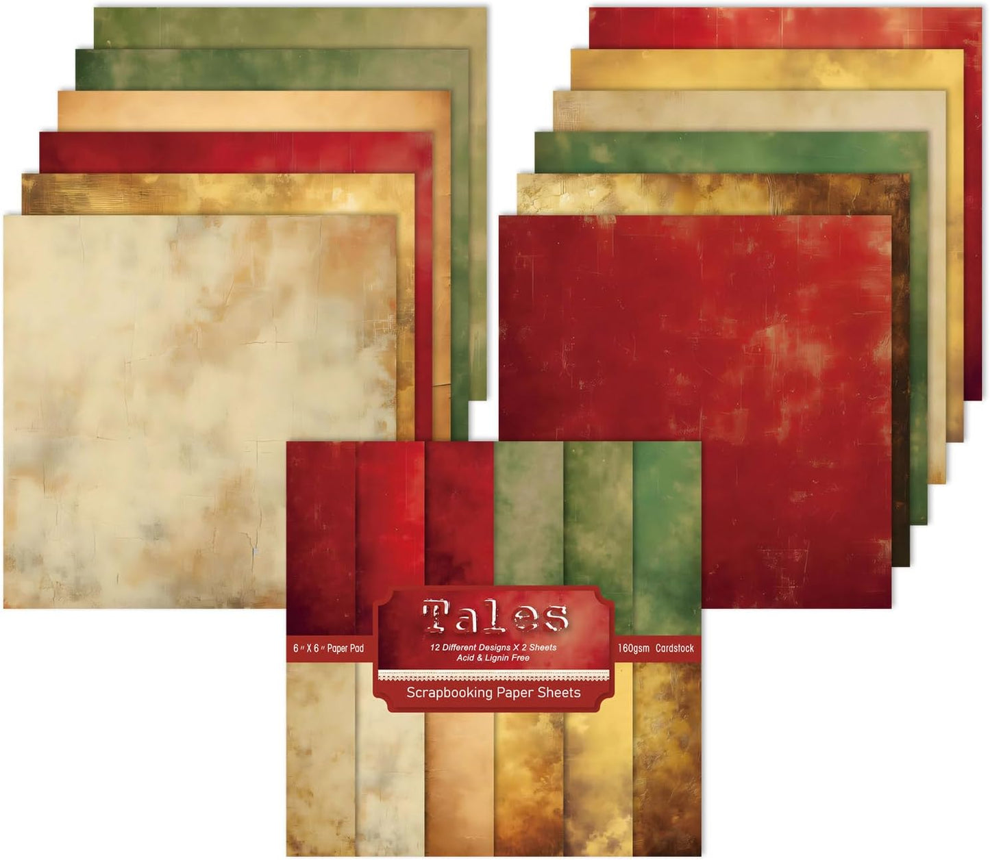 Vintage Color Scrapbook Paper Pad - 6x6 In 24 Sheets Designed Decorative Decoupage Folding Cardstock Supplies for Journals DIY Crafts Gift Wrapping Planners Photo Album