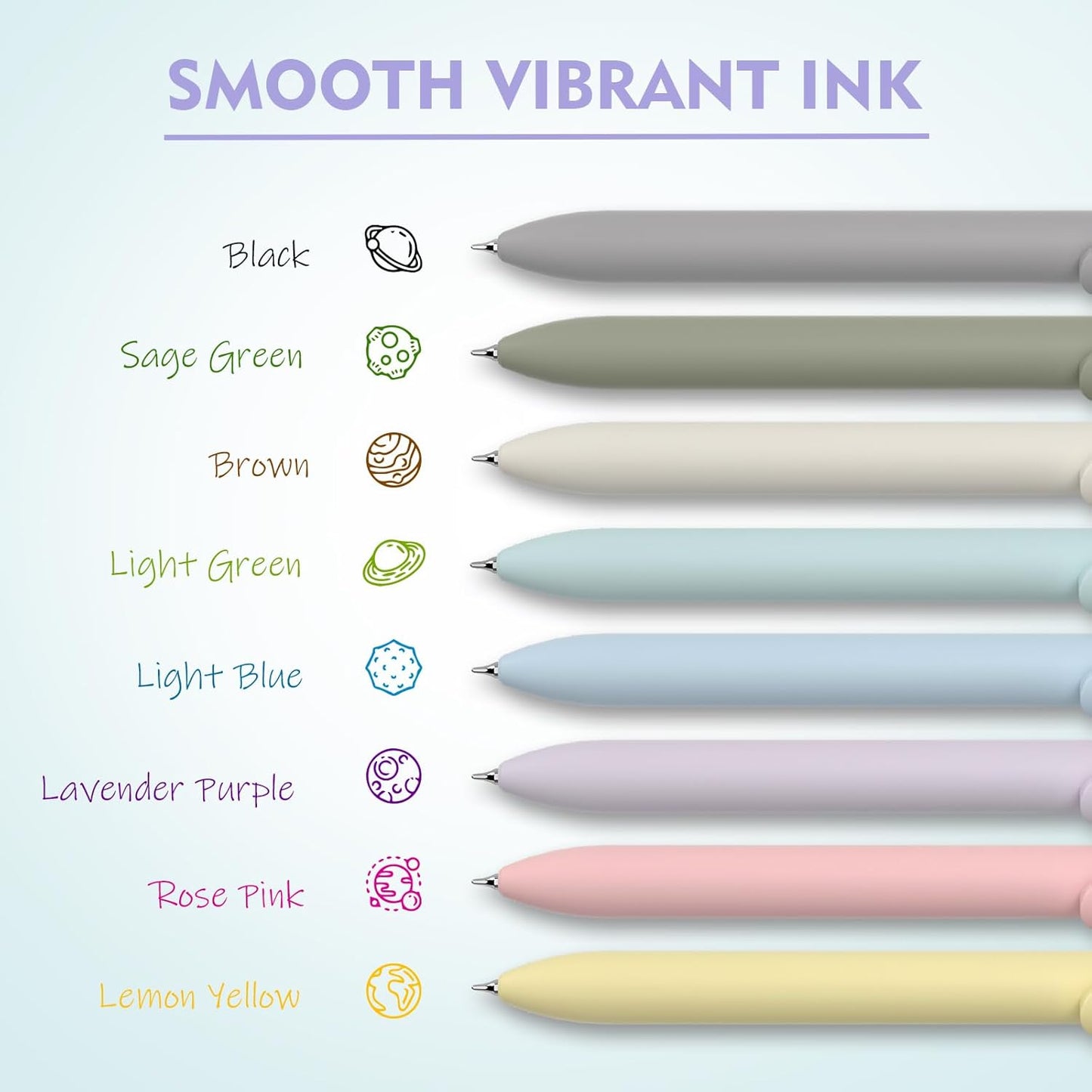 8 Pack Colorful Gel Ink Pens，Quick-Dry 0.7mm Fine Point Fidget Pens for Smooth Writing, Journaling & Drawing, Aesthetic Morandi Color Pens for Women, School & Office Supplies (Morandi Colors)