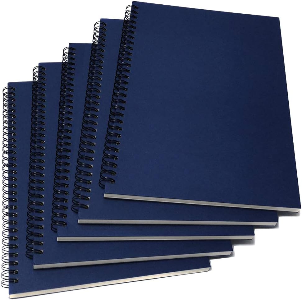 YUREE Spiral Notebook Lined, B5 Soft Cover Spiral Journal, 5 Notebooks Per Pack, 60 Sheets (120 Pages), 10.2" x 7.2", Blue