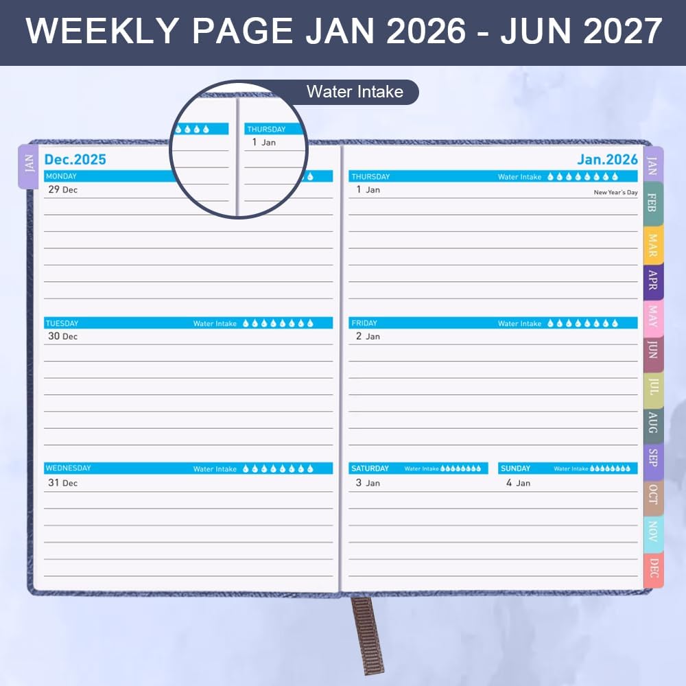 Cheericome Planner 2026-2027, Month Weekly Planner Run JAN 2026 to JUN 2027, 26-27 Planner with Pen Loop, Back Pocket and Stickers, 18 Months Planners, Blue Monthly Planners 2026-2027