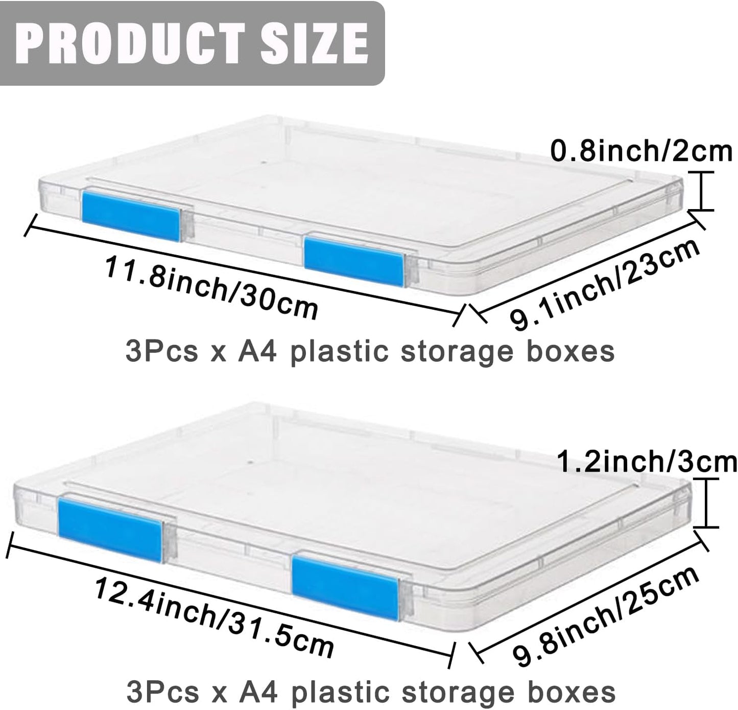 6 Pack A4 File Portable Project Case, Plastic Storage Box for 8.5" x 11" Letter Paper, Documents Magazines Holder Scrapbook Paper Storage Boxes (blue)