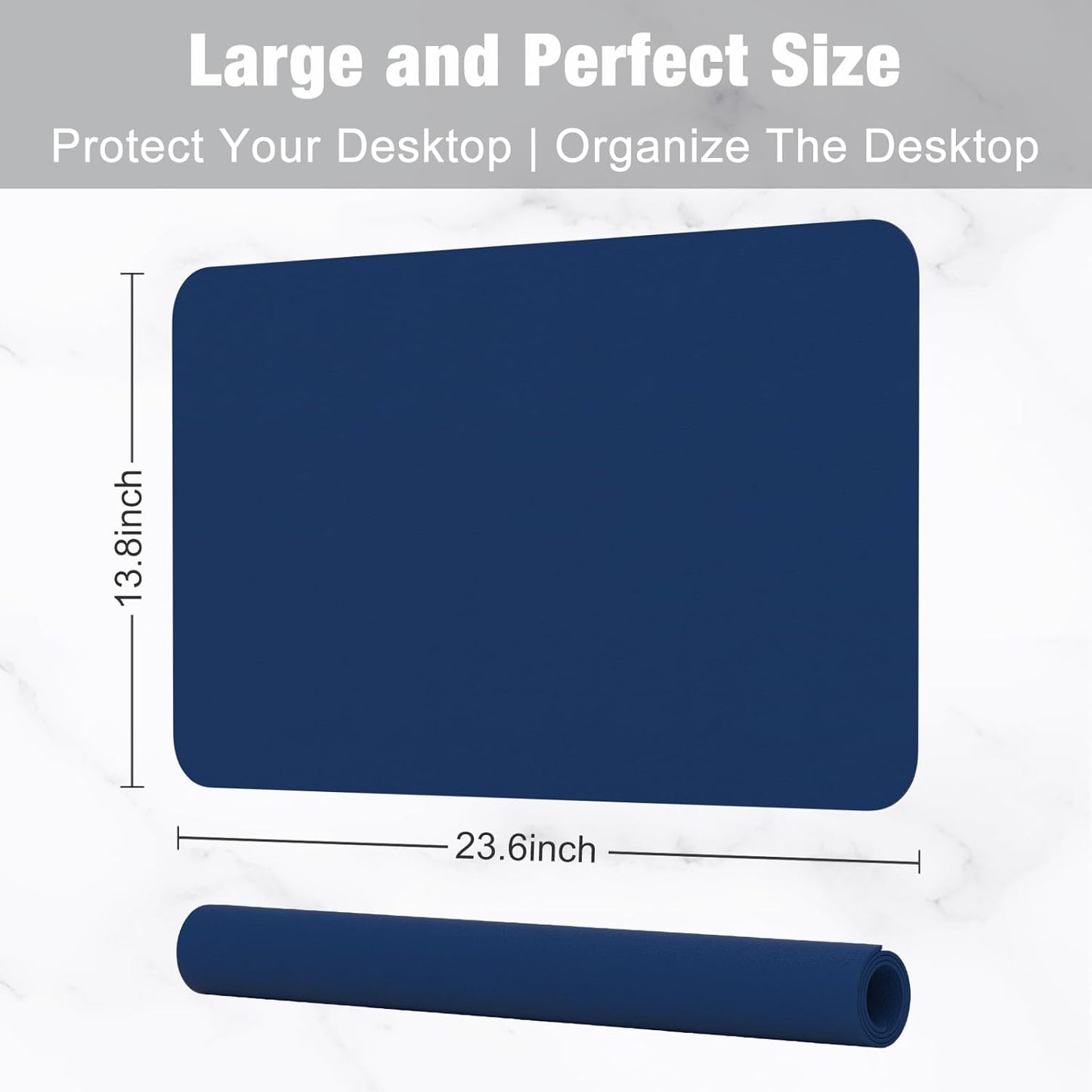 Hsurbtra Desk Pad, 23.6" x 13.8" PU Leather Desk Mat, M Extended Mouse Pad, Waterproof Desktop Blotter Protector, Non-Slip Ultra Thin Small Laptop Keyboard Writing Mat for Office Home, Navy Blue