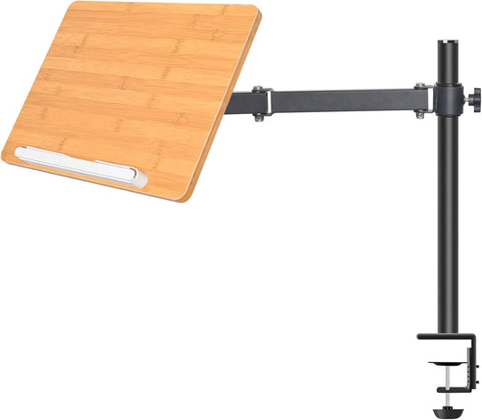 wishacc Premium Height Adjustable Book Stand - Clamp-On Tabletop Holder with Sturdy Page Clips | Aluminum Alloy & Wood Construction for Reading