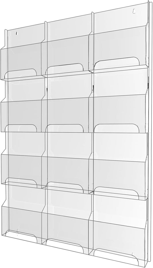 Nalwort Acrylic Brochure Pamphlet Holder, 12 Magazine Holders, Clear Brochure Display Stand Wall Mount, Trifold Flyer Rack, Literature Storage Rack for Home, Offices, Waiting Room