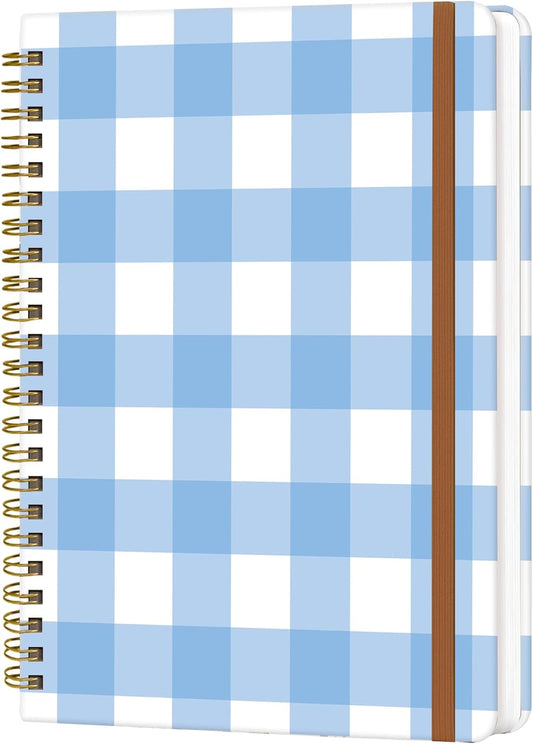 Spiral Journal Notebook for Women, Hardcover A5 College Ruled Notebook, 120 Pages, Thick Paper, Cute Lined Journal for School, Office & Work, 6 x 8.4 in(Blue Gingham Stripe)