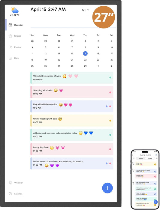 Dragon Touch 27 inch Digital Calendar Chore Chart – Interactive Touchscreen, Smart Family Planner, Hearth Display Desk Digital Calendar Seamless Scheduling Black