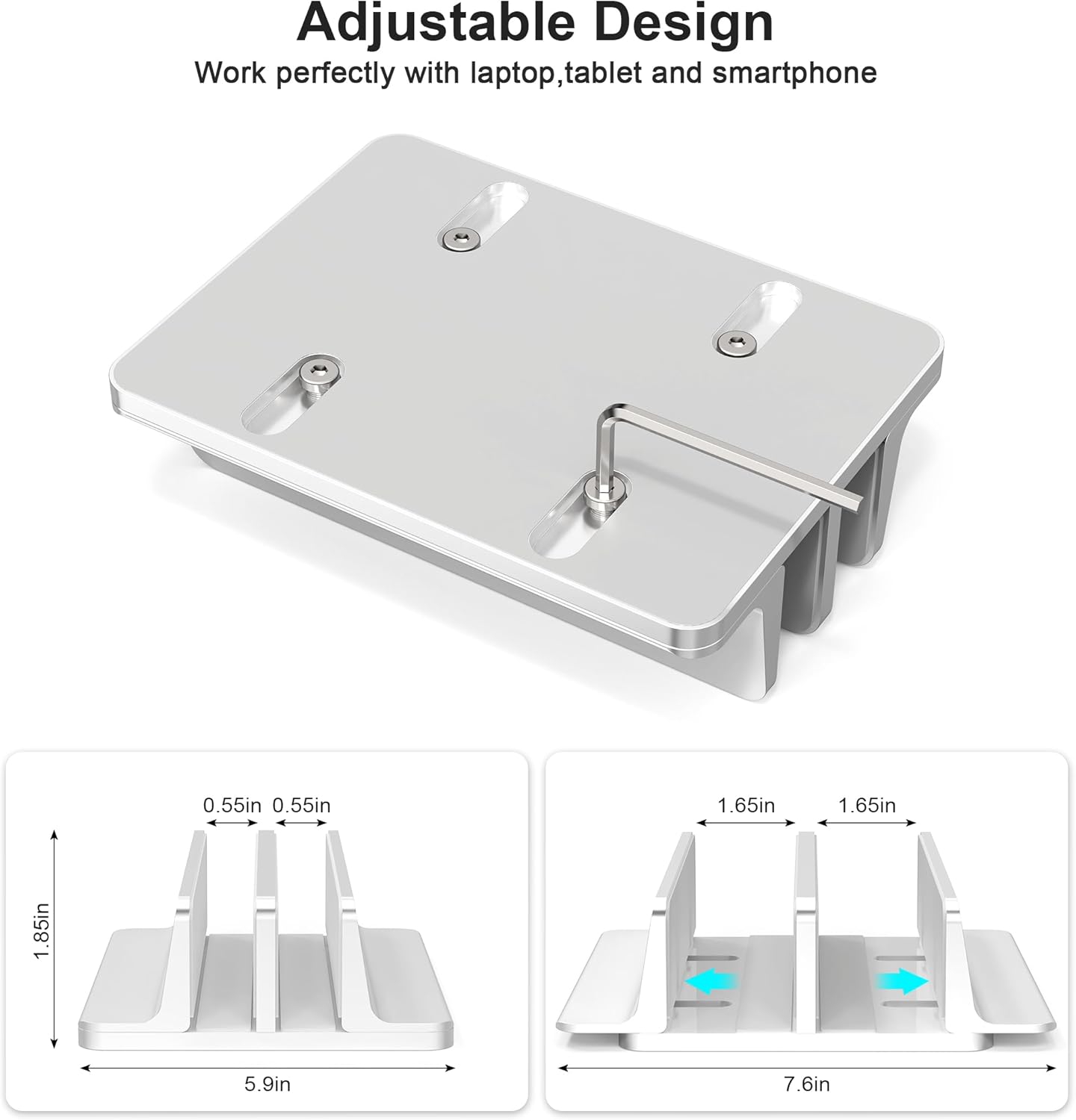 New Vertical Laptop Stand, Adjustable 2 Slot Aluminum Desktop Holde(Up to 17.3 inch), Fits All MacBook/Microsoft Surface/HP/Dell/ChromeBook/iPad and Gaming Laptops (Silver)