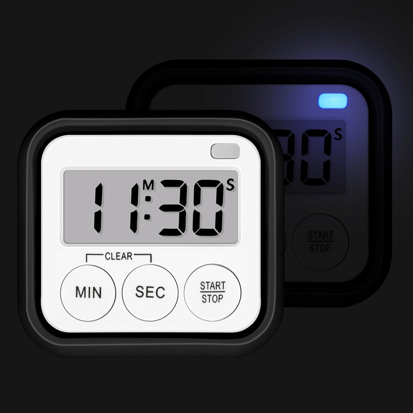 Timer, Kitchen Timers for Cooking Classroom Timer for Kids Teachers Magnetic Digital Timers 4 Pack, Black