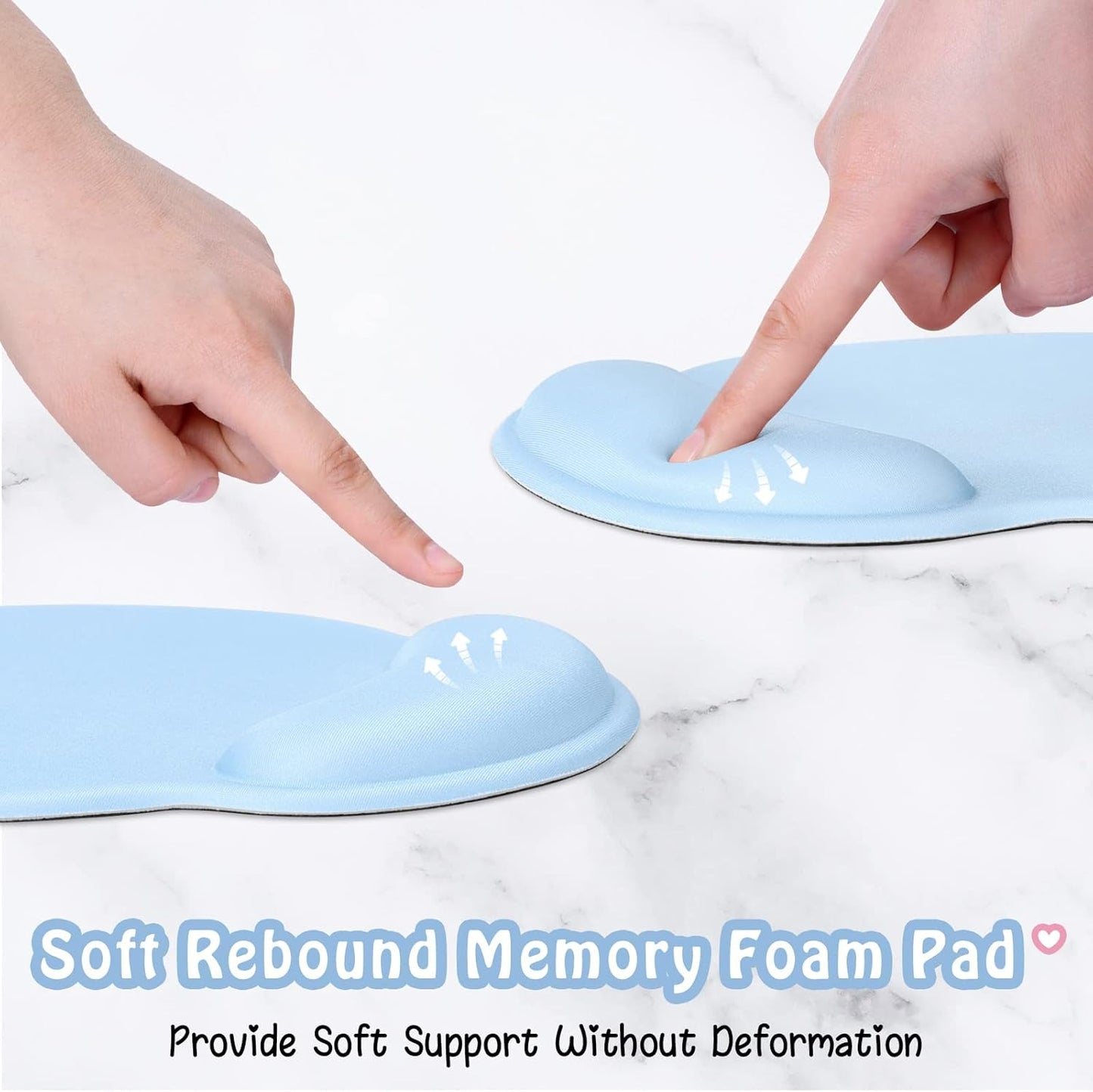 Hsurbtra Ergonomic Mouse Pad with Wrist Rest Support, Gel Mouse Pads with Non-Slip PU Base, Pain Relief Memory Foam Computer Mat, Cute Office Supplies Desk Decro Accessories, Sky Blue