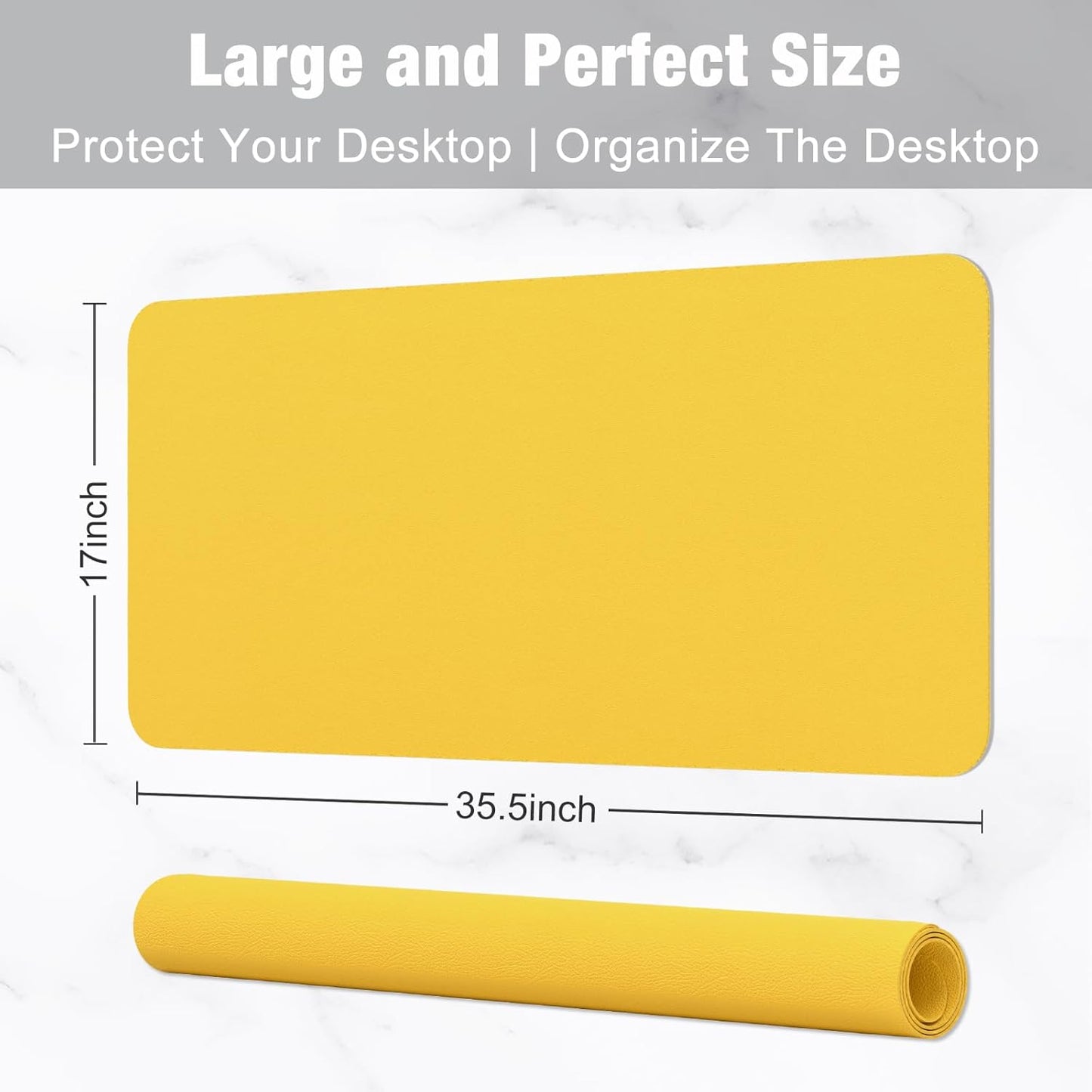 Hsurbtra Desk Pad, 35.5" x 17" PU Leather Desk Mat, XXL Extended Mouse Pad, Waterproof Desktop Blotter Protector, Non-Slip Ultra Thin Large Laptop Keyboard Writing Mat for Office Home, Yellow