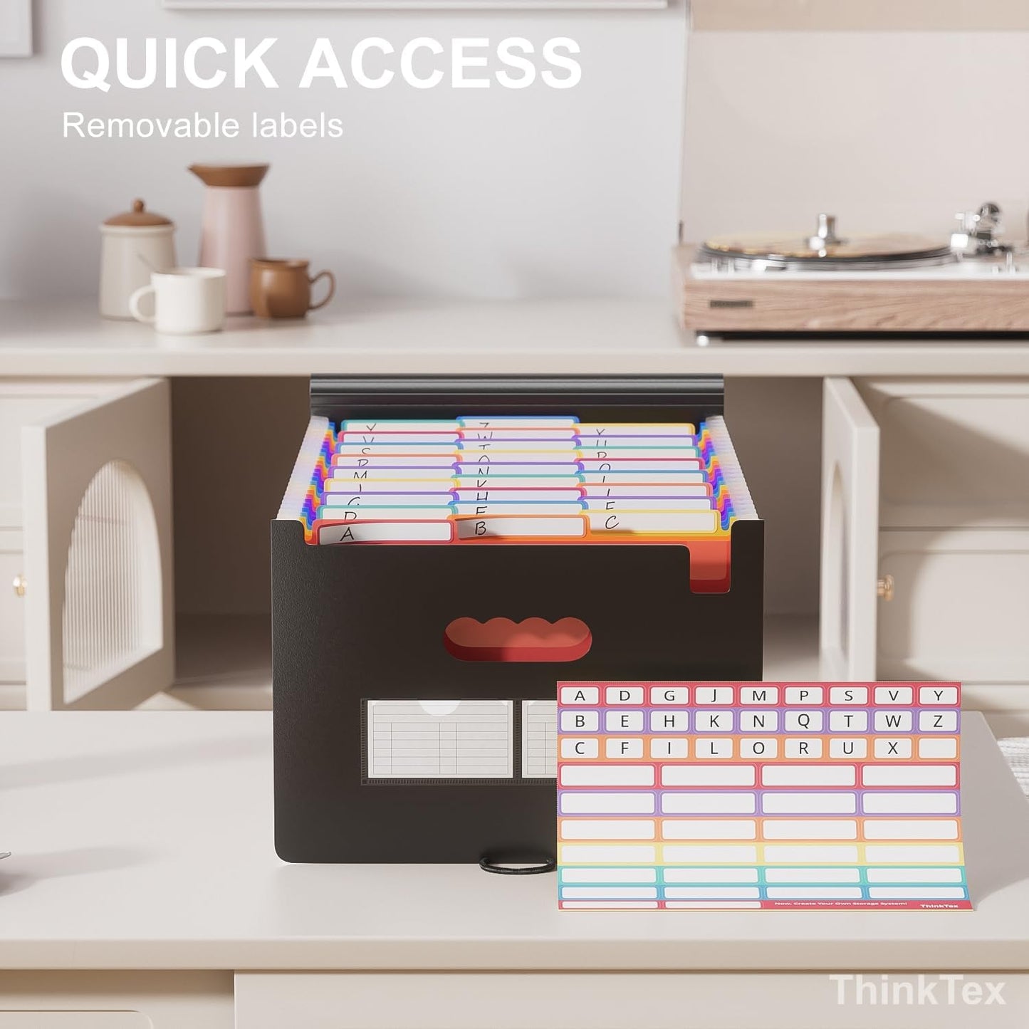 ThinkTex 26 Pockets File Folder, A4 Accordion File Organizer, Letter Size Expandable File Folders, Accordion Folder Paper Coupon Bill Receipt Organizer with 3 A-Z Alphabet Colored Tabs