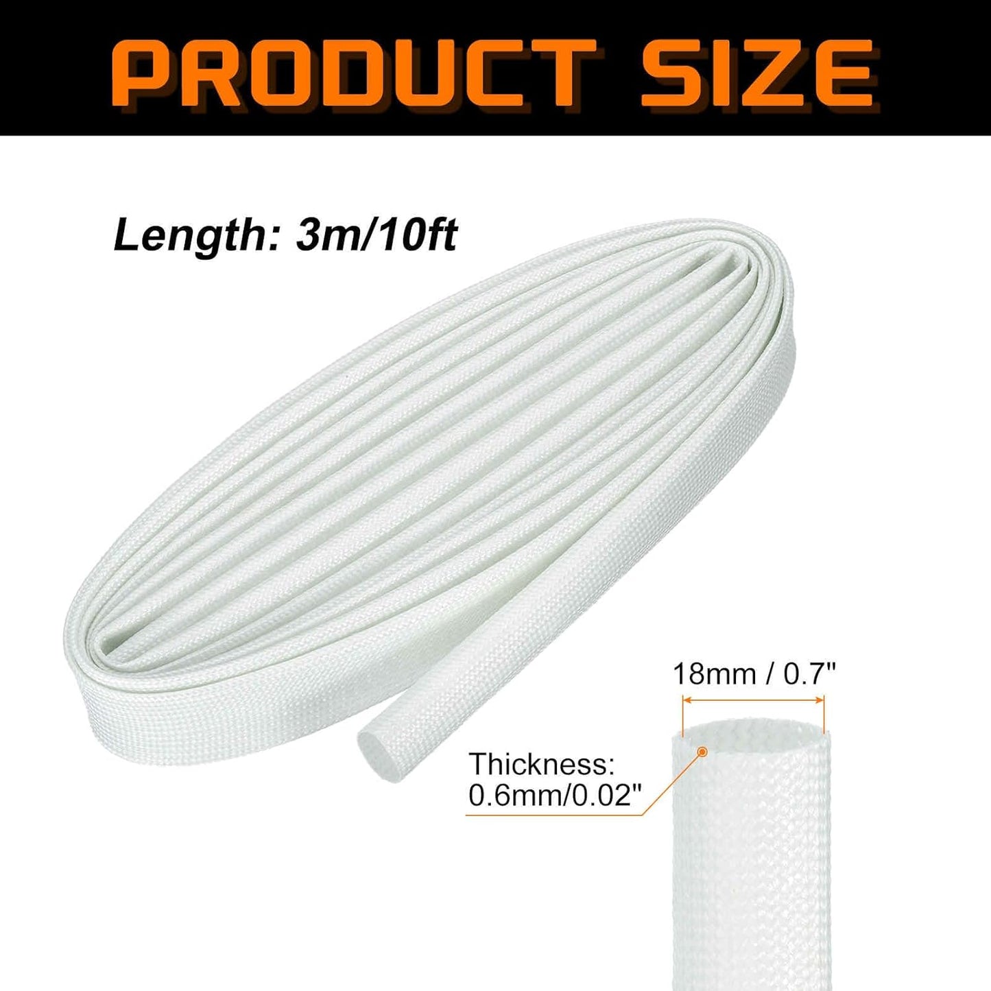 MECCANIXITY 10ft Braided Cable Sleeve, 0.7" ID 200C High Temperature 1500V Fiberglass Wire Insulation Cord Protector Organizer Wires Management for Motor Engine Fuel Line, White