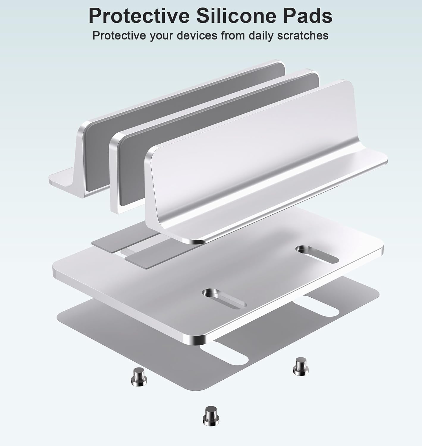 New Vertical Laptop Stand, Adjustable 2 Slot Aluminum Desktop Holde(Up to 17.3 inch), Fits All MacBook/Microsoft Surface/HP/Dell/ChromeBook/iPad and Gaming Laptops (Silver)