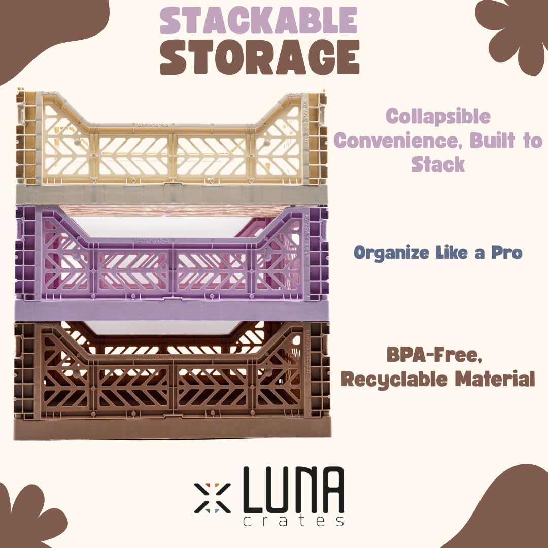 Collapsible Storage Box, Foldable Crate Organizer Bin with Handle, Stackable Crates for Home Organization (Gray, 14L - 3 Pack)