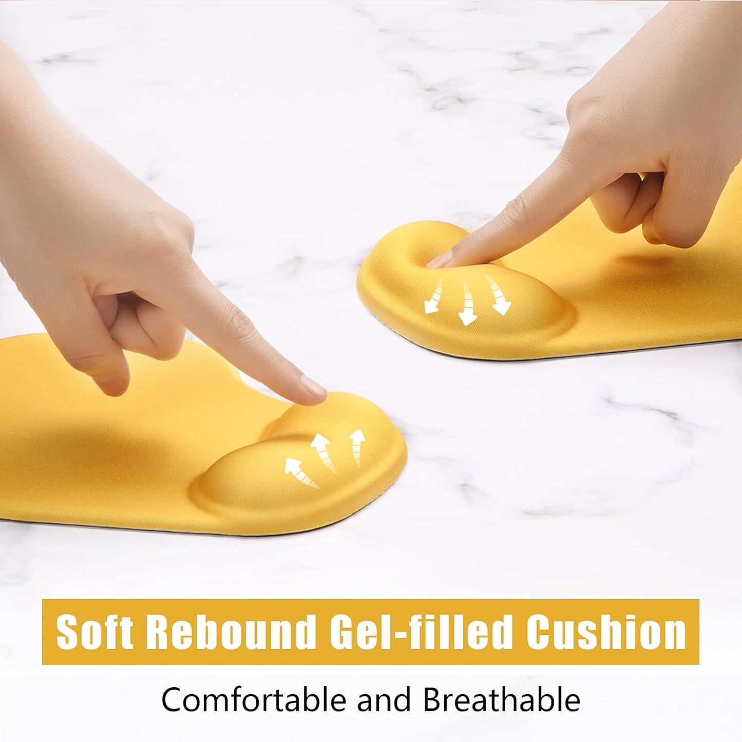 Hsurbtra Ergonomic Mouse Pad with Wrist Rest Support, Gel Mouse Pads with Non-Slip PU Base, Pain Relief Memory Foam Computer Mat, Cute Office Supplies Desk Decro Accessories, Apricot Yellow