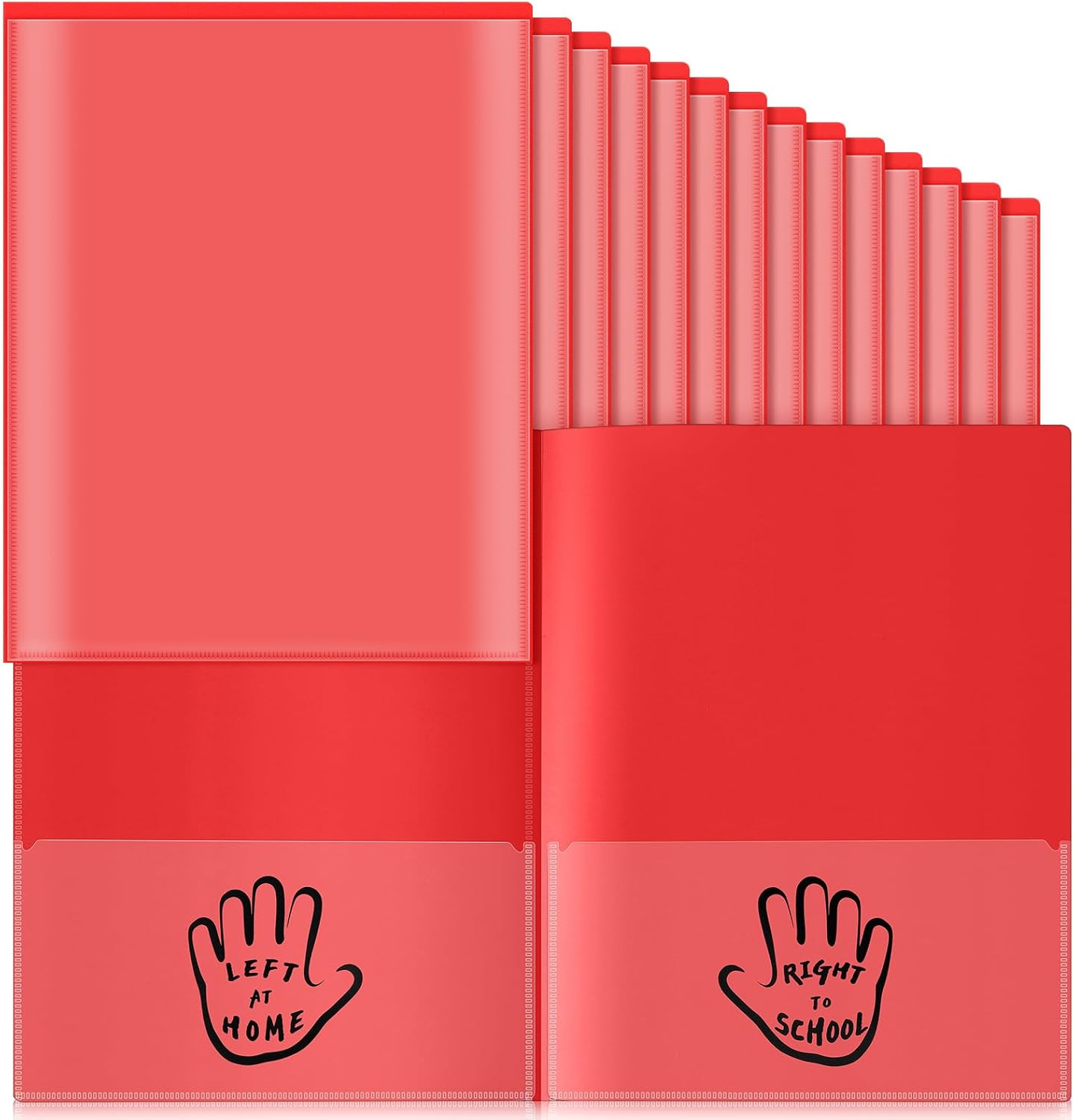 Henoyso 24 Piece Two Pocket Parent Teacher Communication Folder Homework Take Home Folders with Clear Front Pocket Plastic Heavy Duty Fit Letter Size for Home and School 11.8 x 9.45 (Red)