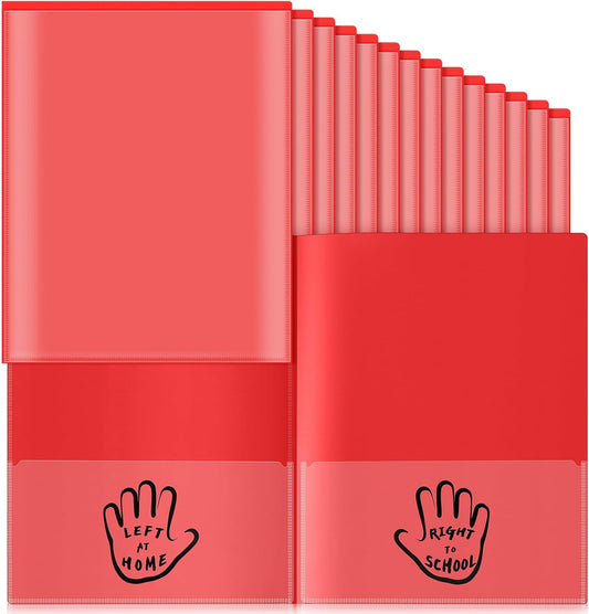 Henoyso 24 Piece Two Pocket Parent Teacher Communication Folder Homework Take Home Folders with Clear Front Pocket Plastic Heavy Duty Fit Letter Size for Home and School 11.8 x 9.45 (Red)