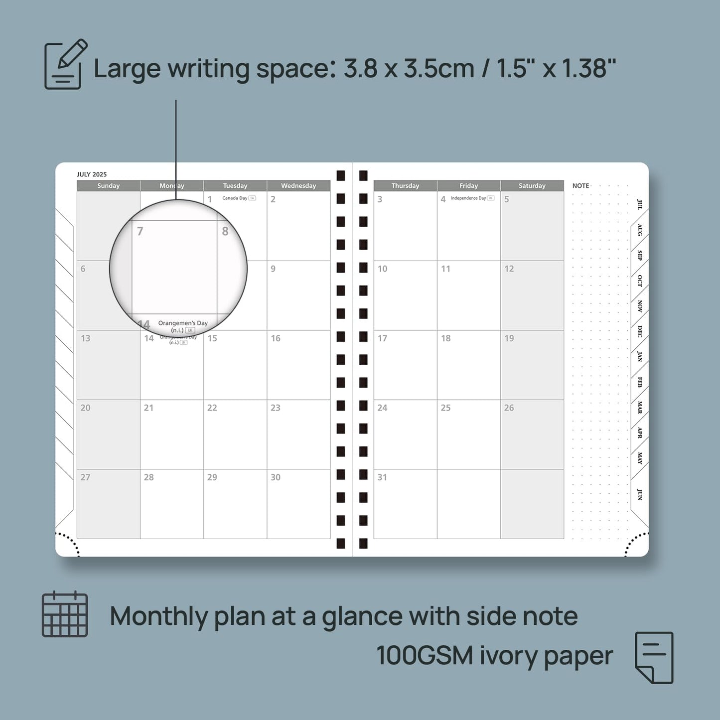 POPRUN Planner 2025-2026, Horizontal Weekly Notebook Jul.25-Jun.26 (Medium 6.75''x 8.75''), Academic Calendar Book with Monthly Tabs, Spiral Soft Cover, Inner Pocket, 100 GSM - Army Green