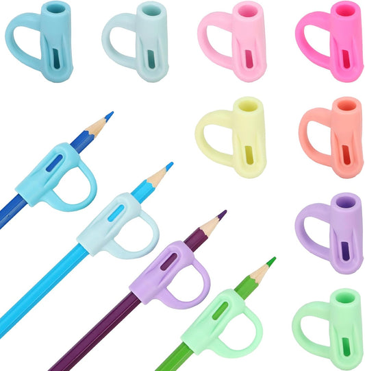 Ergonomic Pencil Grips 20 Pcs with 1 Finger Ring, 8 Colors Pencil Holders for Kids Handwriting, Hollow Pencil Grippers for Adults Writing Aid, Silicone Pencil Cushion, Gel Pen Grips