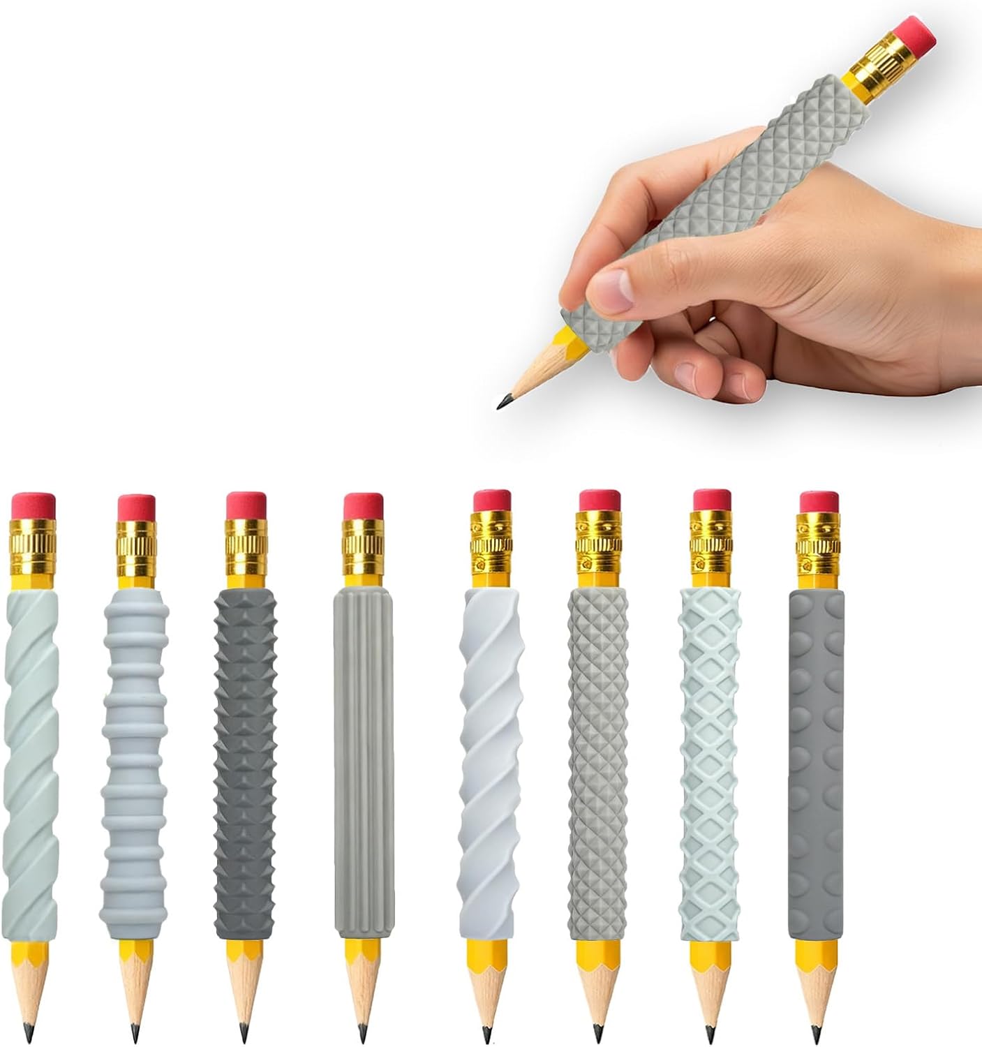 8 Pack Textured Pencil Grips for Kids, Teens, Adults, Silicone Sensory Fidget Sleeves for ADHD, Autism, Anxiety & Stress Relief (Color 3)