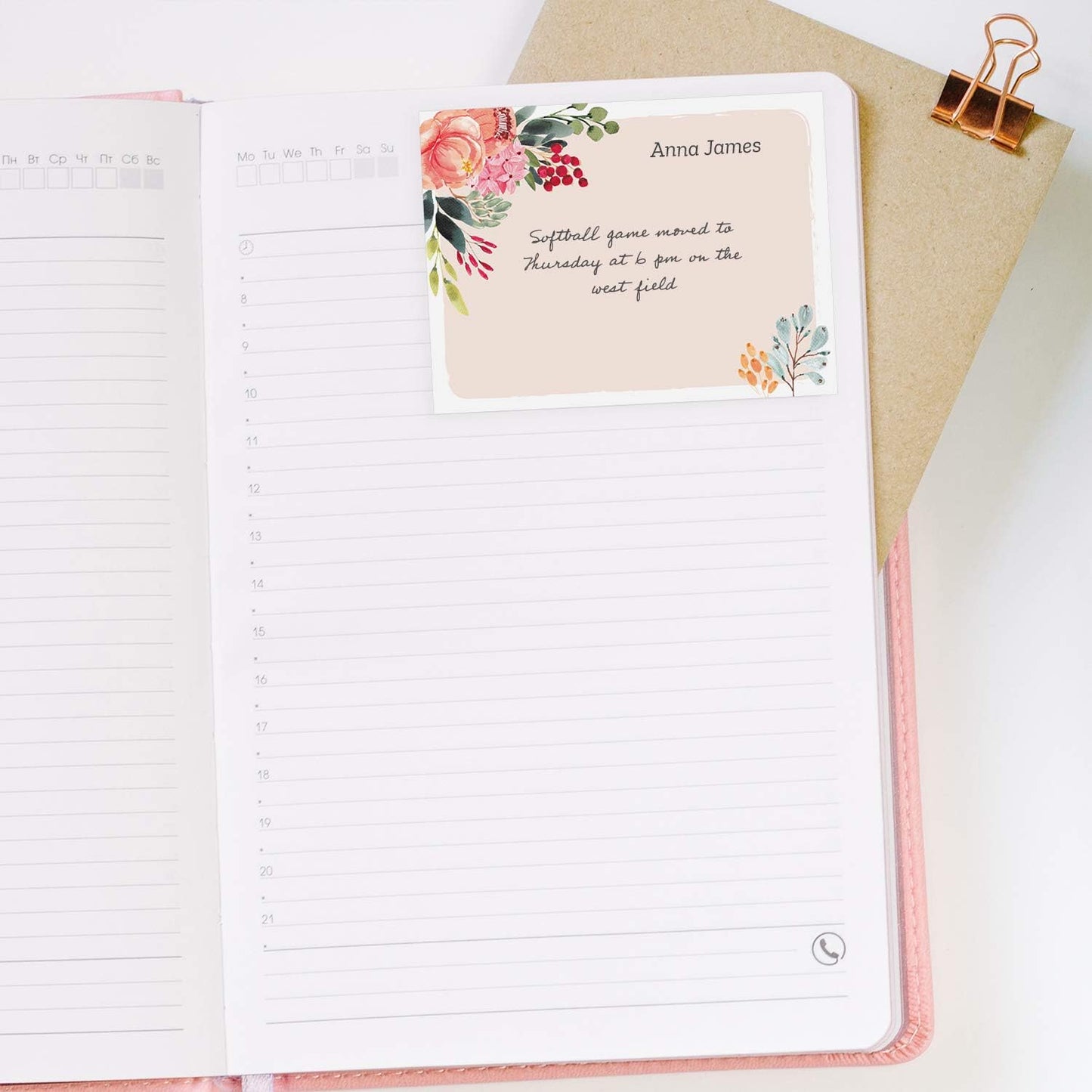 Personalized Pink Floral Sticky Notepads/Modern 3" x 4" Custom Writing Pads / 6 Customized Sticky Notes Pads / 50 Sheets Per Pad/Made in The USA