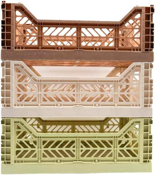 Collapsible Storage Box, Foldable Crate Organizer Bin with Handle, Stackable Crates for Home Organization (WarmTaupe-Lime-Coconut, 14L - 3 Pack)