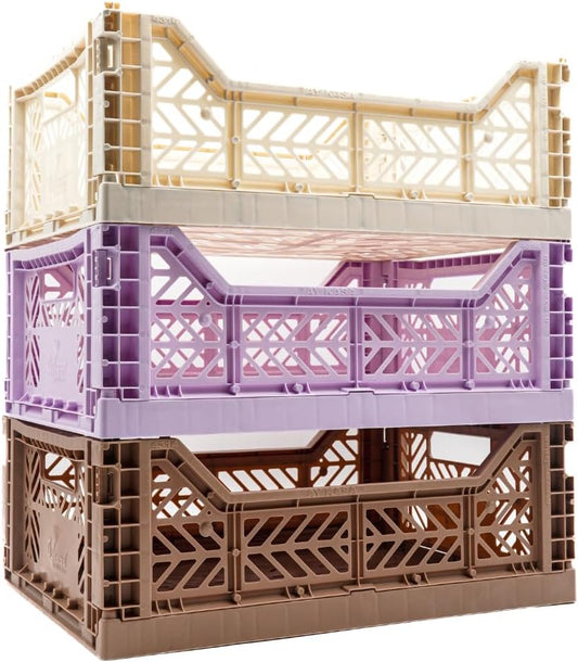 Collapsible Storage Box, Foldable Crate Organizer Bin with Handle, Stackable Crates for Home Organization (Gray, 14L - 3 Pack)