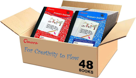 Omura 48 Pcs Primary Composition Notebook, Primary Journal for Kids, Back to School Supplies, Bulk Writing Book for Drawing & Writing, 100 Sheets, Grades K-2, Half Page Ruled Composition Notebook