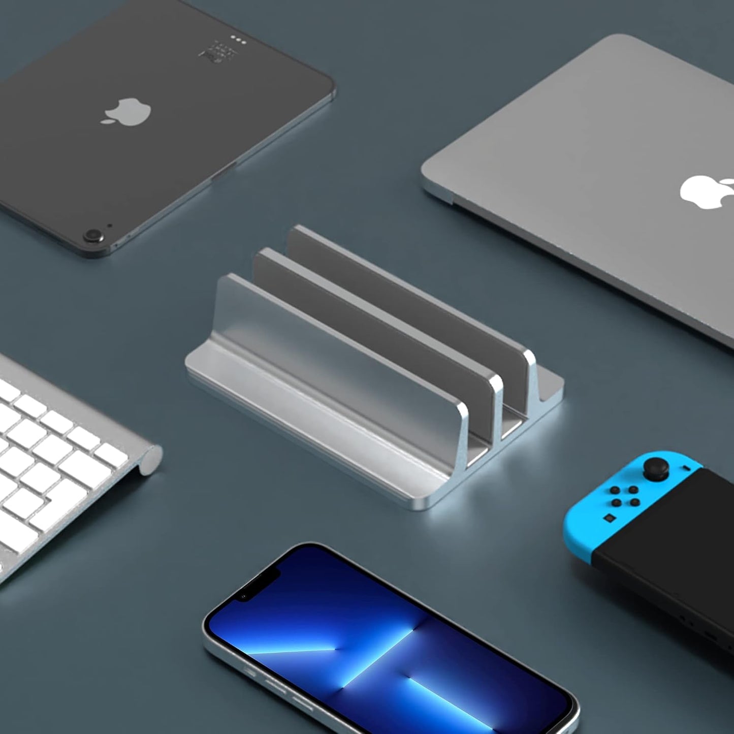 New Vertical Laptop Stand, Adjustable 2 Slot Aluminum Desktop Holde(Up to 17.3 inch), Fits All MacBook/Microsoft Surface/HP/Dell/ChromeBook/iPad and Gaming Laptops (Silver)