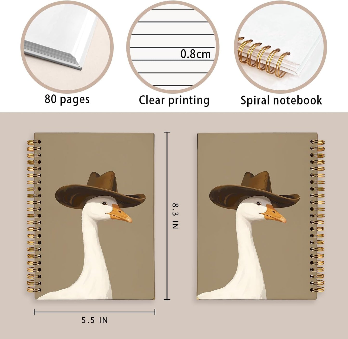 Western Cowboy Goose Notebook, Funny Silly Goose Notebooks for Note Taking, Cowboy Hat Animal Journal, Vintage Western Farm Animal Journals for Writing, 5.5x8.3 Inch