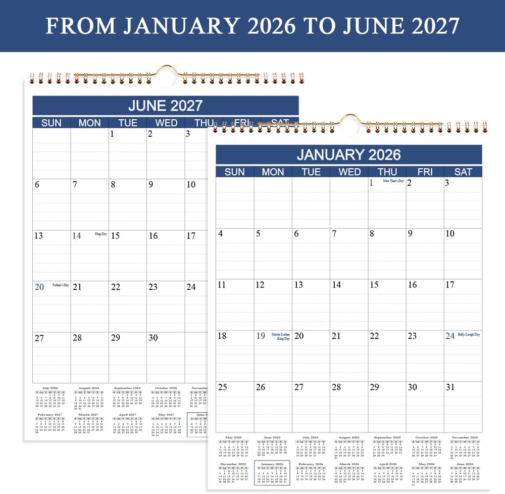 Calendar 2026-2027 - Wall Calendar Runs from Jan 2026 to Jun 2027-18 Monthly Calendar with Thick Paper for Planning and Organizing for Home or Office, Calender Planner, 8.5 x 11 In 2026 27 Calendars