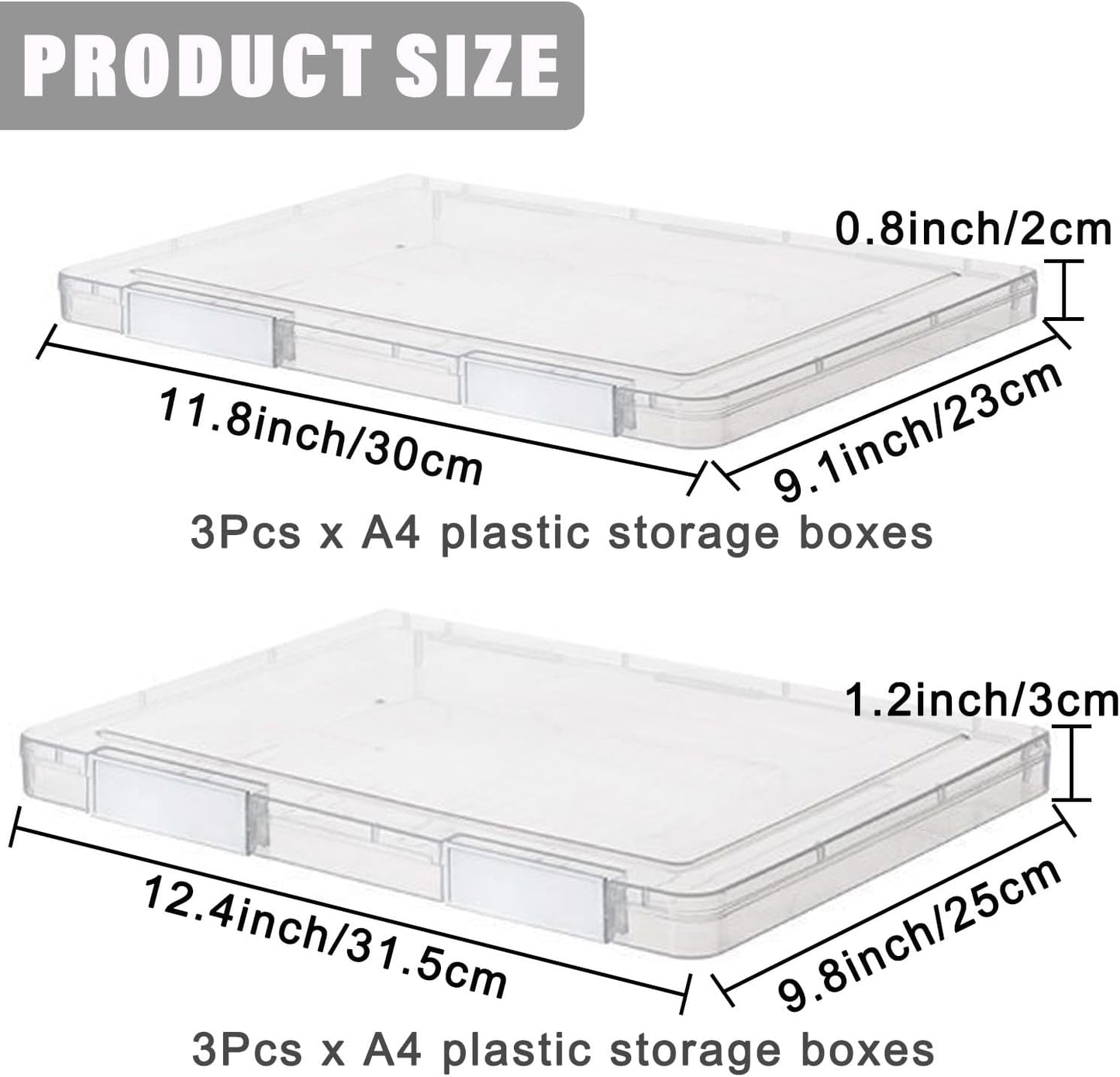6 Pcs Clear A4 File Portable Project Case, Plastic Storage Box for 8.5" x 11" Letter Paper, Scrapbook Paper Storage Boxes Documents Magazines Holder