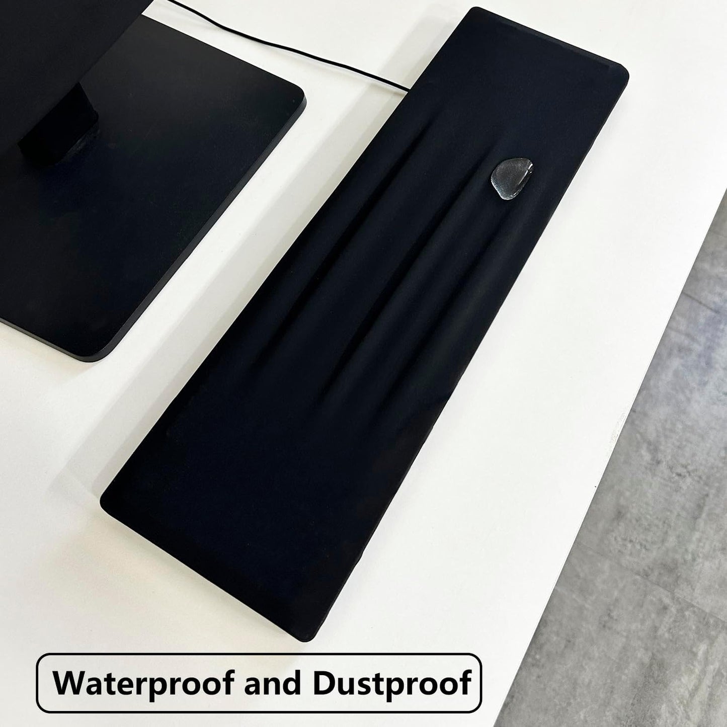 3-Piece Computer Dust Cover Set - Waterproof & Dustproof with Elastic Fabric, Pure Black Minimalist Design, Includes mainframe Case, Keyboard & 19-27 Inch Monitor Covers , Universal Fit