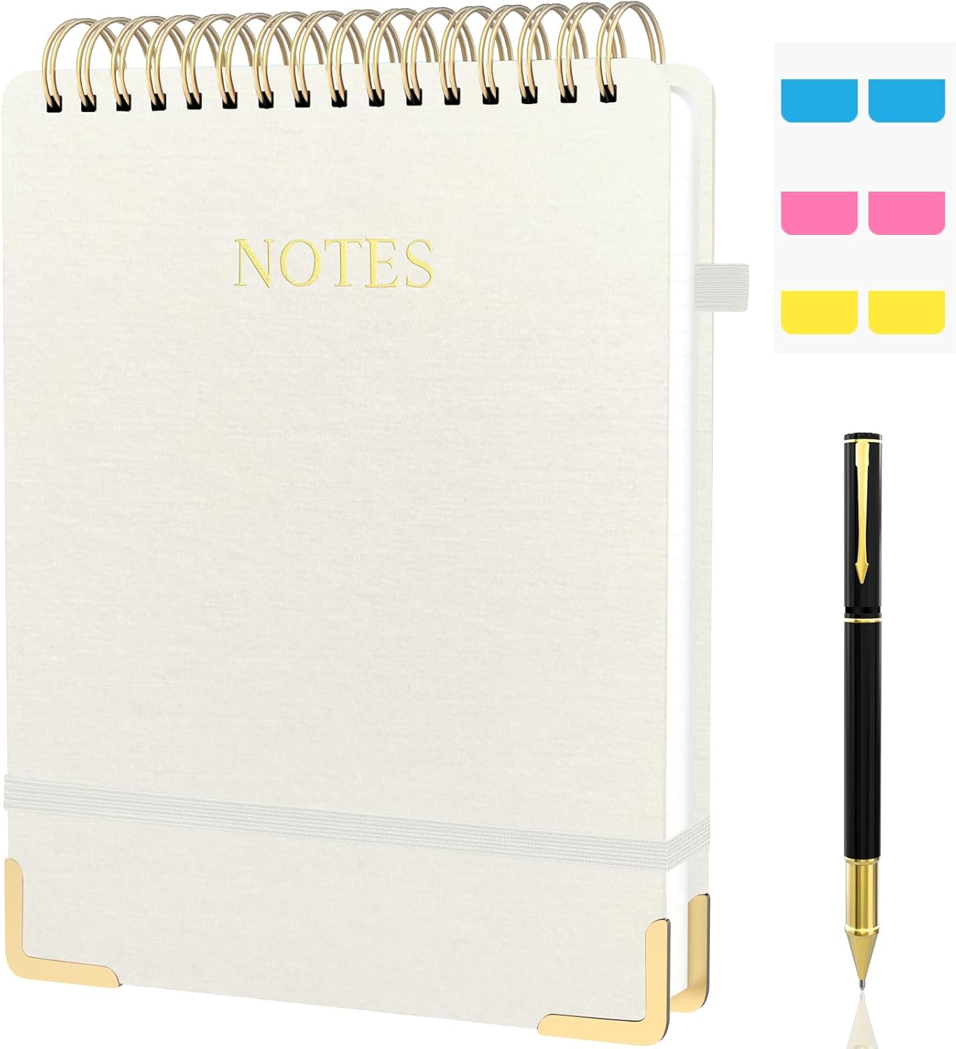 Aesthetic Top Spiral Notebook, A4 Large Linen Hardcover Top Bound Steno Pads, 240 Pages 100gsm Thick Lined Paper Left Handed Notebook Journal for Work, School, Church Writing - Beige, 8.5" x 11"