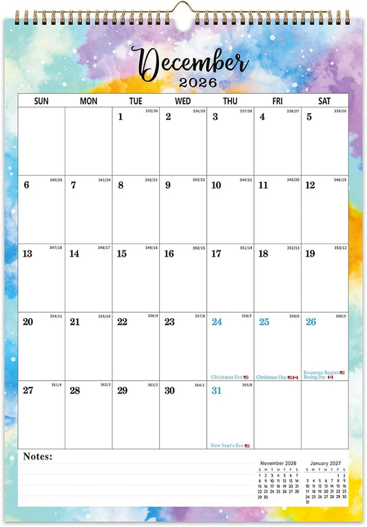 2026 Wall Calendar 12" x 17", Large Wall Calendar 2026-2027 – Jan. 2026 - Jun. 2027, 18 Monthly Hanging Large 2026-2027 Wall Calendars with Blocks, Holidays, To-do ＆ Notes Great for Organizing