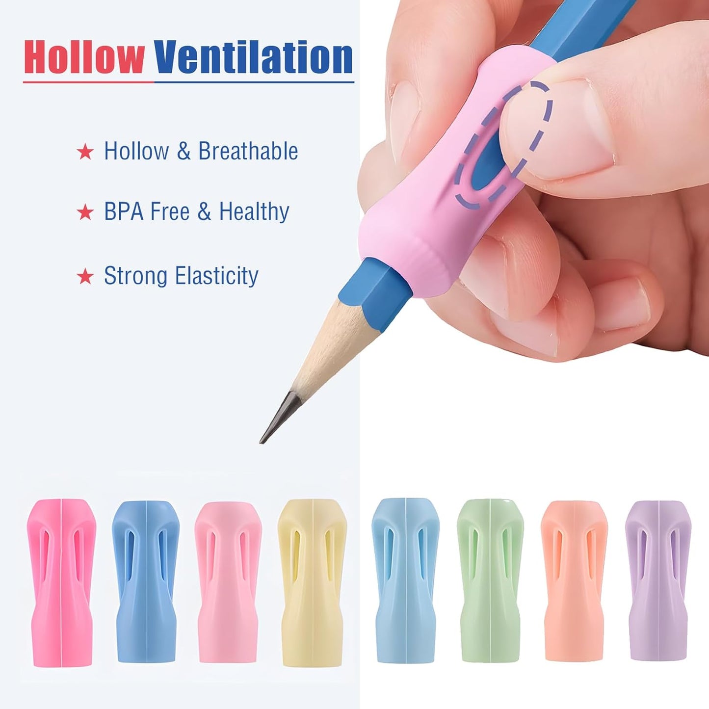 Ergonomic Pencil Grips 36 Packs with 8 Colors, Hollow Trigonal Pencil Holders for Kids Handwriting, Toddler Silicone Pencil Cushion Grippers, Gel Pen Grips for Adults Writing Aid