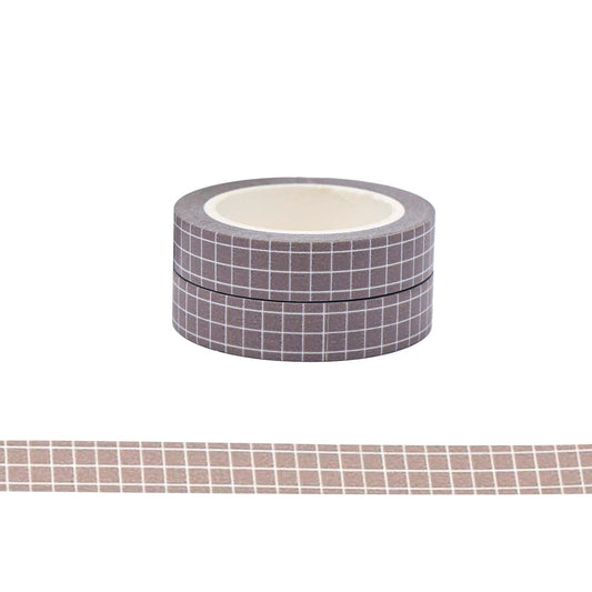 NatSumeBasics 2 Brown Grid Washi Tapes 0.4" x 32ft Adhesive Masking Tapes Decorative DIY Scrapbooking Decor Planners Crafts Supplies Gift Wrapping (Brown)