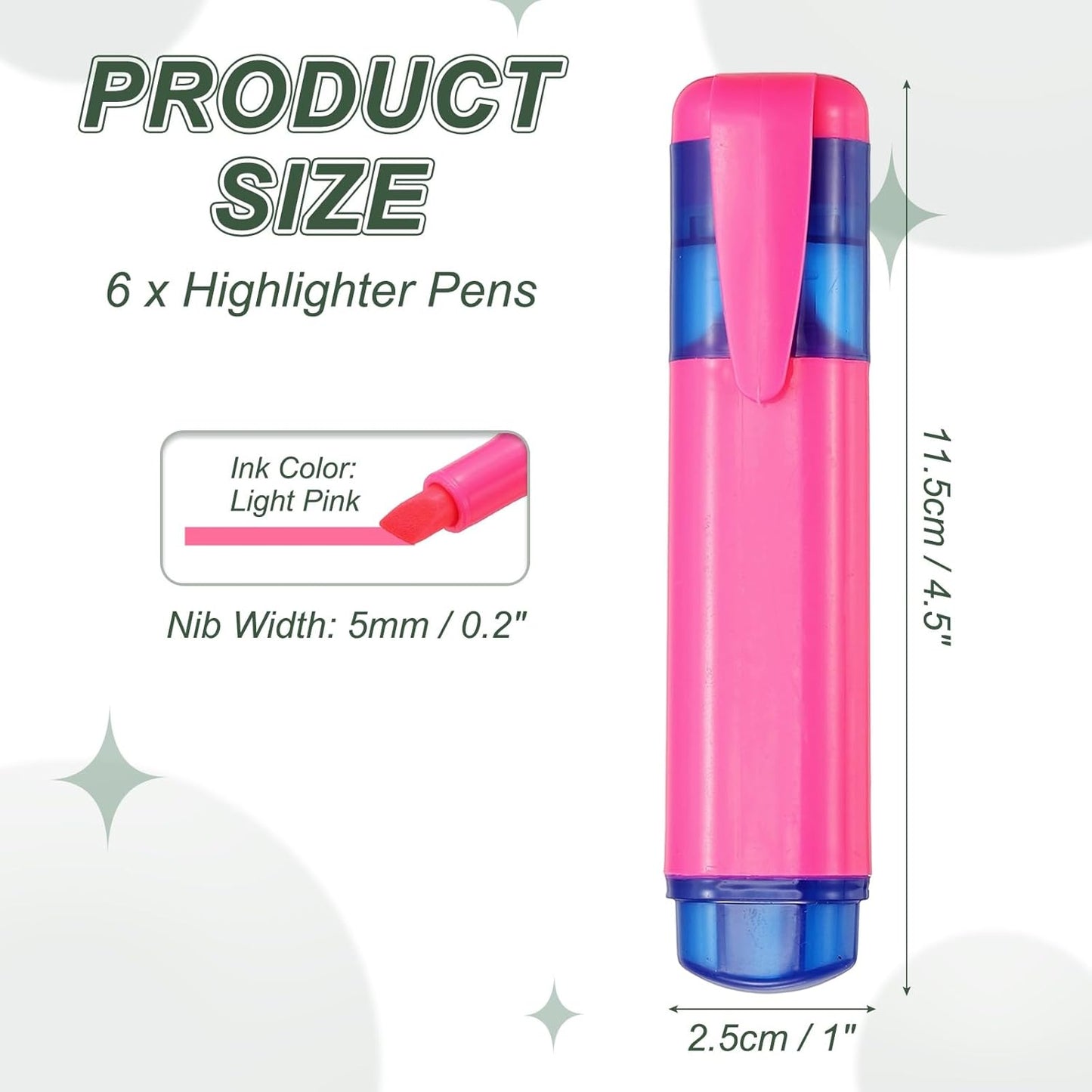 PATIKIL Cute Highlighters, 6 Pack no Bleeding High Lighters Colored Marker Pens Large Capacity Big Bulk Pastel for Office Supplies Books Journal Studying DIY Home, Light Pink