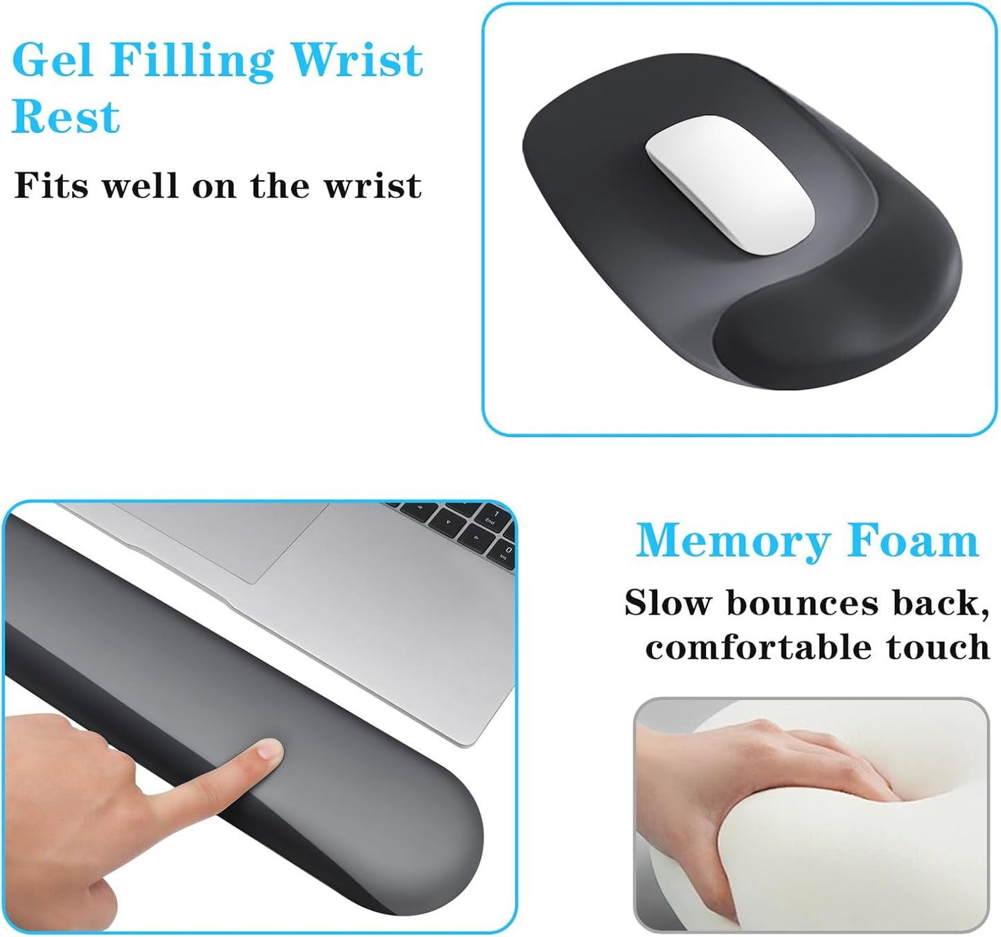 Wrist Rest for Keyboard and Mouse, Ergonomic Gel Computer Keyboard Wrist Rest with Memory Foam, Keyboard Wrist Support Pad for Long Hours of Work, Gaming, Studying-Relieve Wrist Pain (Black Suit)