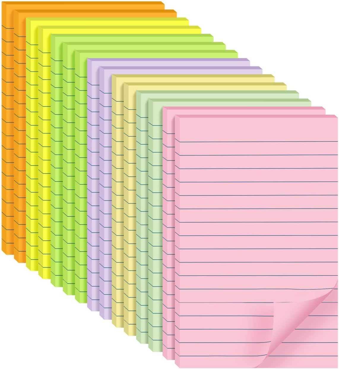 (15 Pads) Lined Sticky Notes 4x6 in Post, 7 Pastel Colors with Lines Self-Stick Note Pad it, Strong Adhesive, Big Rectangular Sticky Pads for Office, Home, School, Meeting