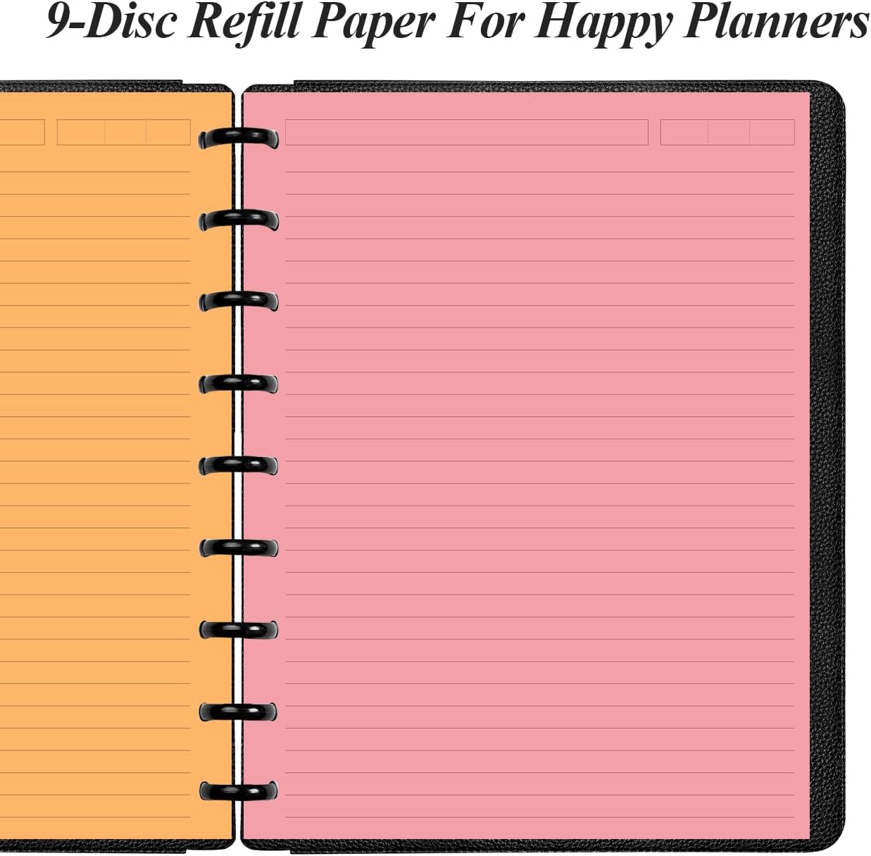 (2-Pack) 9-Disc Discbound 5 Colorful Line Paper Pre-punched Happy Planners Inserts, 200Sheets/400Pages Classic Size Line Loose-Leaf Paper, Per Color 40 Sheets, 7" x 9.25"