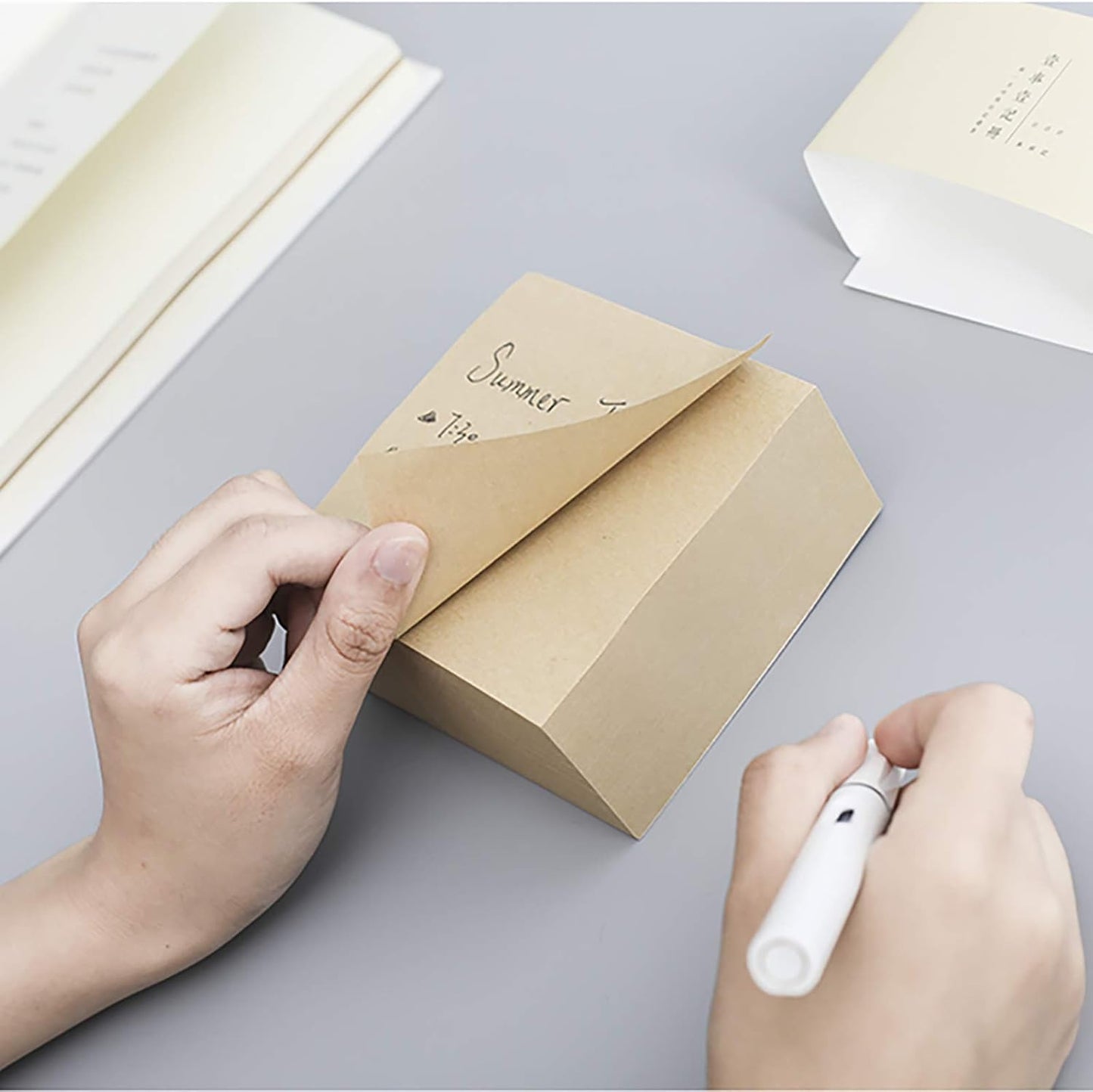 VANRA Sticky Notes 4 x 4-Inches Self-Stick Note Cube Memo Pads Strong Adhesive, 400-Sheets/Cube (Kraft Brown)