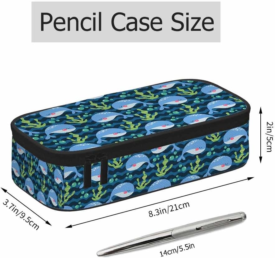 Cartoon Whale Pen Organizer Bag Funny Cute Animal Coral Plant Marine Watercolor Pencils Case Stationery Organizer for Girl Boy
