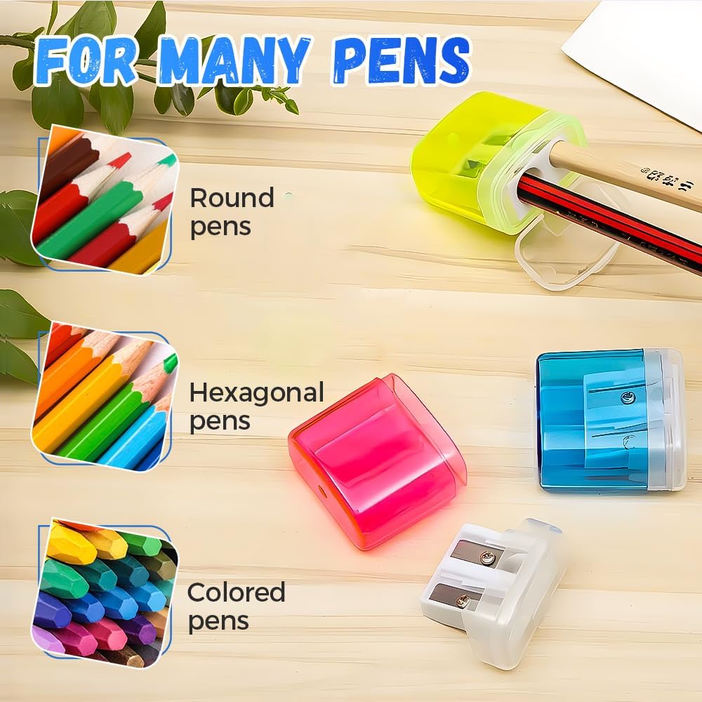 Pencil Sharpeners with Lid, Dual Holes Handheld Pencil Sharpener Manual for Standard and Jumbo Pencils, Compact Cute Sharpener for Kids Adults Students School Home Office (2*Blue)