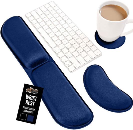 GORILLA GRIP Silky Memory Foam Keyboard Wrist Rest for Computer and Mouse, Ergonomic Typing Support Pad, Desk Office Supplies, Gaming Accessories, Hand & Arm Mousepad Cushion and Coaster Set Navy Blue